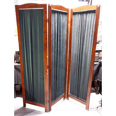 Vintage Style Three Panel Dividing Screen with Fabric Panels