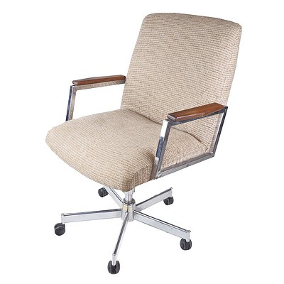 Retro Swivel Office Chair - Metal Frame and Textured Fabric Upholstery
