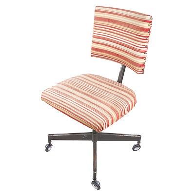 Retro Metal Framed Office Chair with Striped Fabric Upholstery