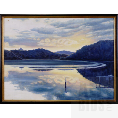 M. Ferguson, Lake Scene at Sunset, Oil on Canvasboard