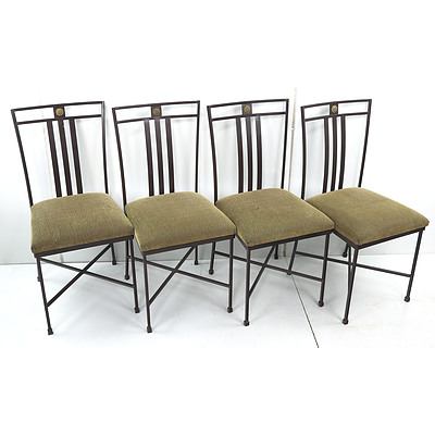 Set of Four Vintage Style Metal Framed Chairs with Upholstered Seats