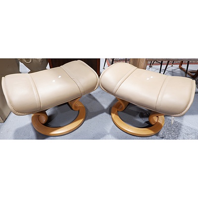 Pair Of Stress-less Cream Leather Footstools