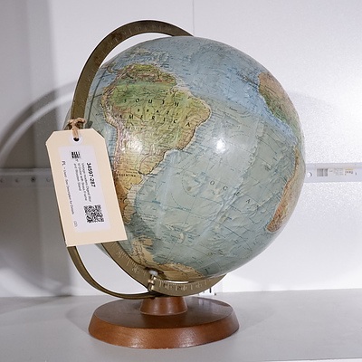 Vintage readers Digest World Globe with Brass Frame and Wooden Stand