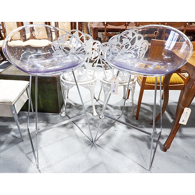 Pair Of Pedrali Italy Steel And Acrylic Bar Stools