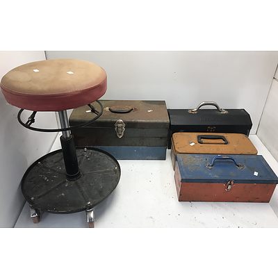 Four Tool Boxes and Mechanics Stool