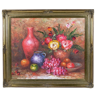 Still Life with Fruit and Jug, Oil on Board, 48 x 58 cm