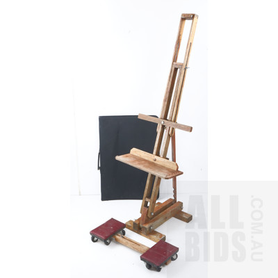 Large Custom Made Floorstanding Artists easel with Wheeled Kneeling Pad and an A2 Art Binder