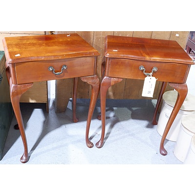 Pair Of Vintage Queen Anne Style Single Drawer Bedside Tables