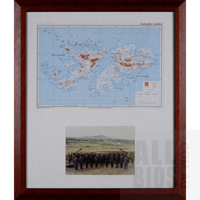 Framed Map of the Falkland Islands with a Military Regiment Photo