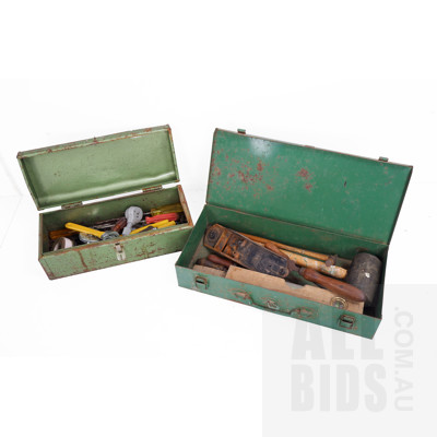 Two Small Vintage Tool Boxes with Assorted Tools