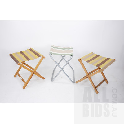 Three Vintage Folding Stools with Canvas Seats