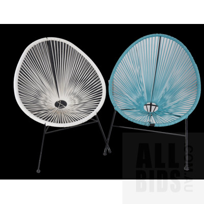Two Acapulco Style Patio Chairs - White and Aqua (2)