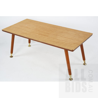 Retro Laminex Topped Coffee Table with Cylinder Legs and Brass Feet