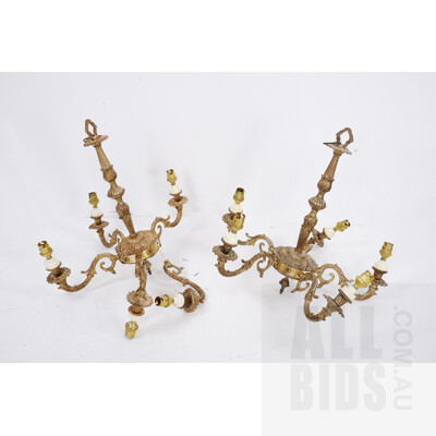 Pair of Vintage Cast Brass Five Branch Light Fittings (2)