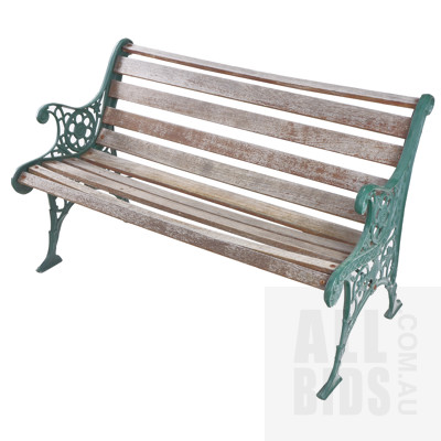 Vintage Rustic Garden Bench with Painted Cast Metal Ends