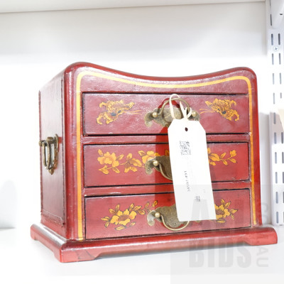 Contempary Chinese Red Laquer Chest of Drawers of Small Proportions