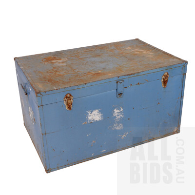 Large Vintage Blue Metal Trunk