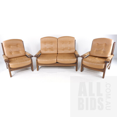 Davis Three Piece Tan Leather Upholstered Lounge Suite