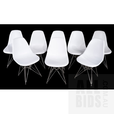 Set of Eight White Eames Style Dining Chairs