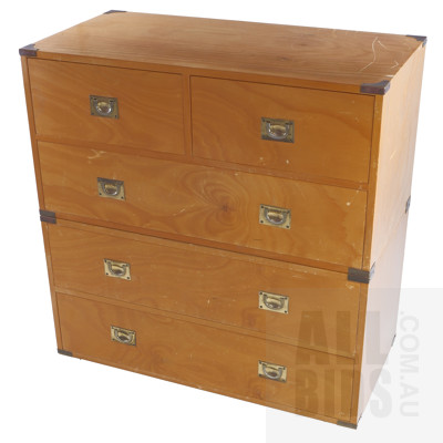 Vintage Metal Bound Ash Campaign Chest of Drawers with Brass Fixtures