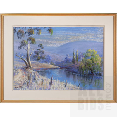 Lee Miller (20th Century, Australian), Untitled (Landscape with River), Pastel, 56 x 89 cm