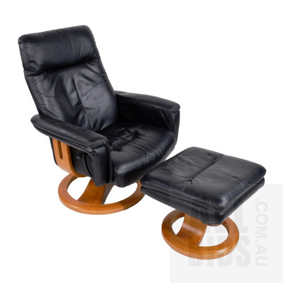 Leather World Black Leather Reclining Armchair with Footstool