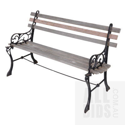 Vintage Rustic Garden Bench with Cats Metal Ends