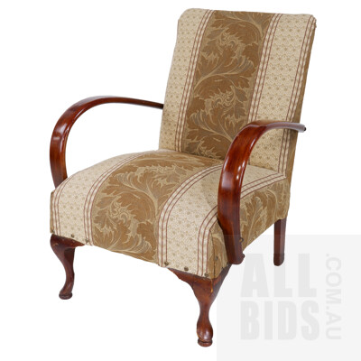 Vintage Maple Armchair with Classical Upholstery