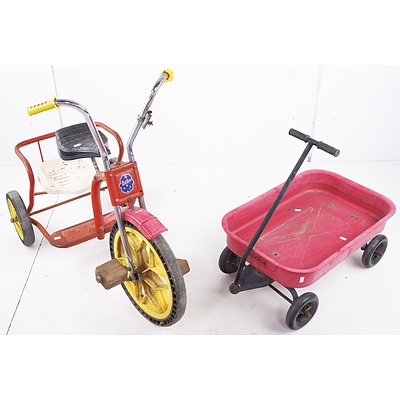 Vintage Cyclops Tricycle and a Mocka Metal Pull Along Wagon