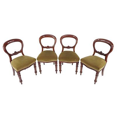 Set of Four Victorian Mahogany Balloon Back Chairs with Upholstered Seats