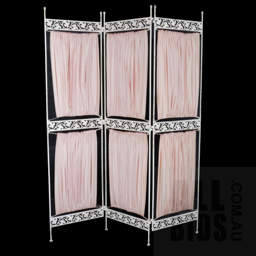 Vintage Style Painted Metal Three Fold Screen with Pink Linen Shades