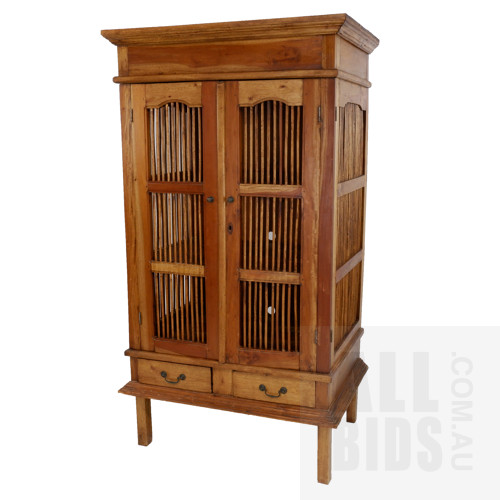 Contemporary Indian Pine Birdcage Style Entertainment Cabinet