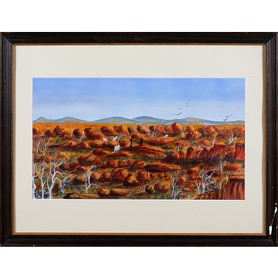 Mira Nathan (20th Century), Untitled (Central Australian Landscape), Mixed Media on Paper