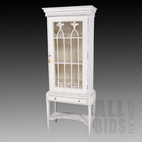 Antique Style Narrow Bookcase with White Painted Exterior