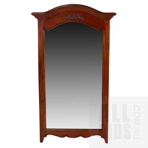 Antique Style Maple and Metal Mounted Bevelled Edge Wall Mirror with Arched Pelmet, Height 120cm, Modern