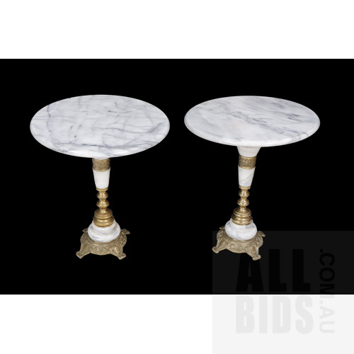Pair of Italianate Style Marble and Gold Finished Cast Metal Side Tables, Made in Taiwan