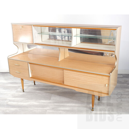 Retro Laminex Mirror Back Sideboard with Sliding Glass Doors, Mid 20th Century