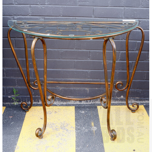 Gilt Wrought Metal Demilune Table with Glass Top