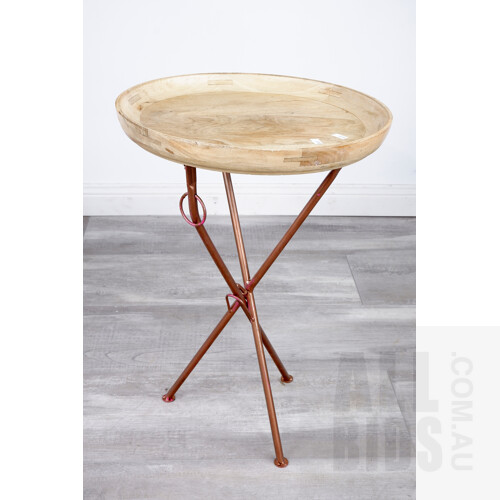 Contemporary Folding Ash and Patinated Metal Tripod Wine Table