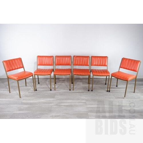 Set of Six Retro Orange Vinyl Upholstered Chairs, Ex J.B Young Fyshwick