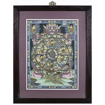 Buddhist Thangka, Wheel of Life,  Tempera on Linen