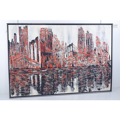 Large original Cityscape Acrylic on Canvas - Signed Lower Right Pezzi