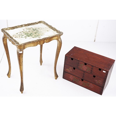 Small Florentine Side Table and Small Timber Storage Drawers