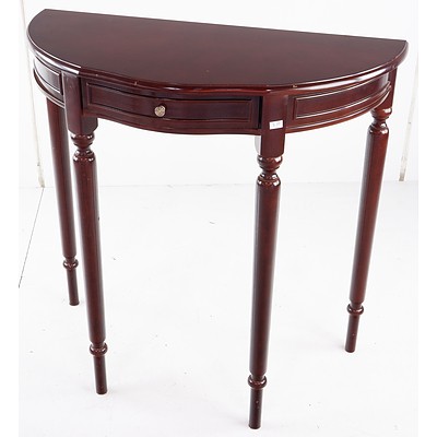 Antique Style Mahogany Demilune Hall Table with Single Drawer