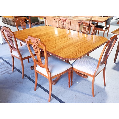 Antique Style Solid Timber Extension Dining Table with Six Matching Chairs