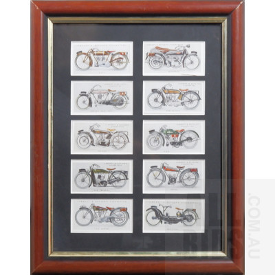 Set of Ten Lambert & Butler Motorcycle Cigarette Cards in Double Sided Frame