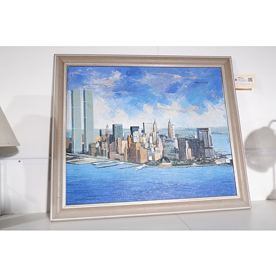 Original Oil on Canvas City Skyline - Signed Top Right Antonio P Limon