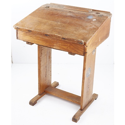 Vintage Pine School Desk with Lift Up Compartment