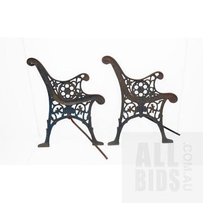 Pair of Vintage Cast Iron Garden Bench Ends