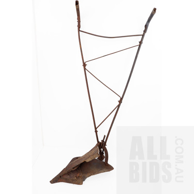 Vintage Wrought and Cast Iron Single Tine Pull Plough